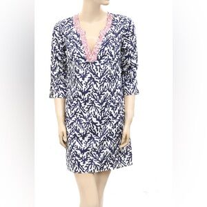 Lilly Pulitzer Courtney Tunic Navy and White Coral Print Dress Size L